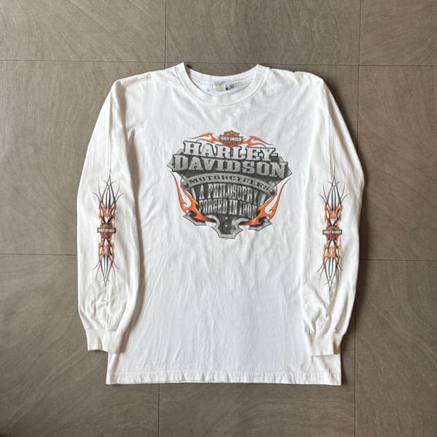 할리데이비슨 미국 생산 화이트 긴팔 티셔츠