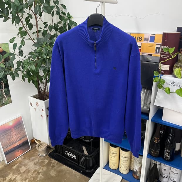 버버리 램스울 풀오버 하프집업 니트 XL