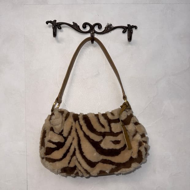 Brown zebra faux fur shoulder bag