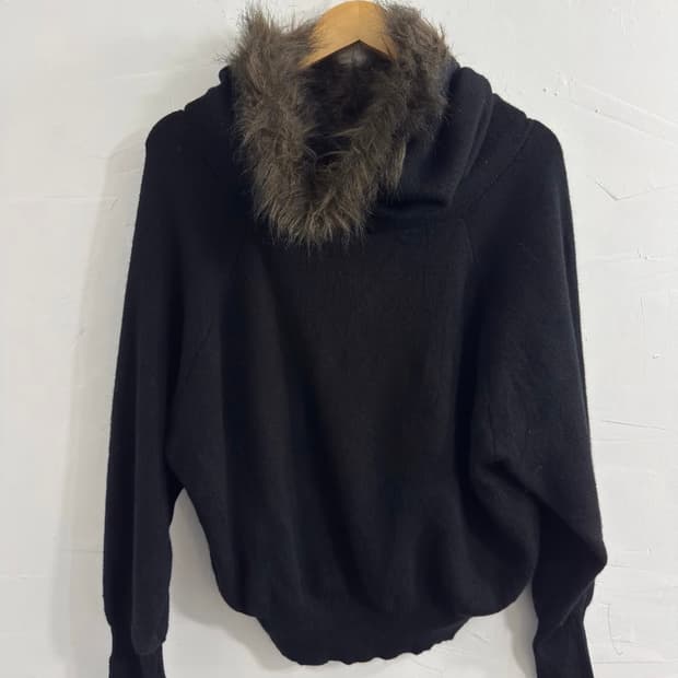fur hood knit zipup