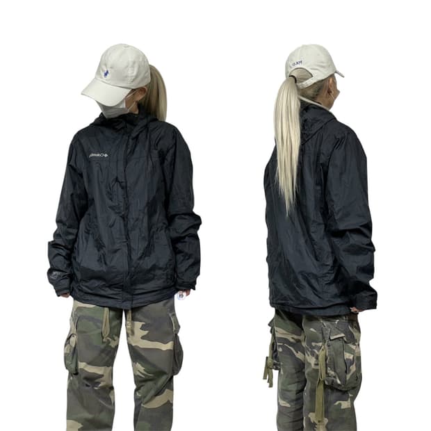 컬럼비아 블랙 오버핏 바람막이 트랙 자켓 S
