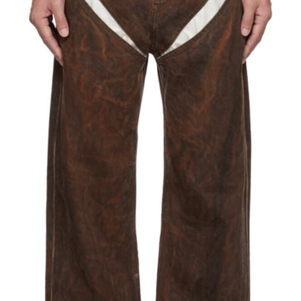 Y/Project XX SSENSE 워시드 브라운 컷아웃 데님 팬츠