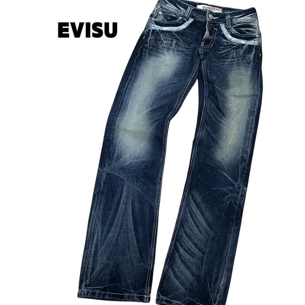 에비수 진스 워시드 스티치 데님 팬츠