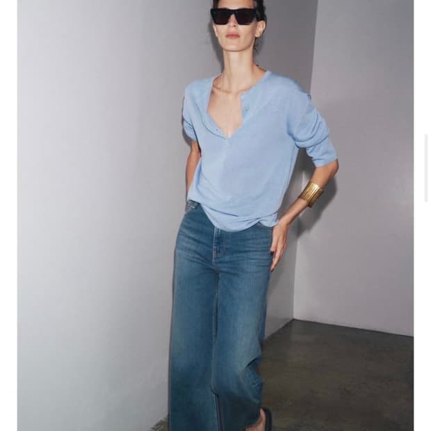 자라 zara 자라 스카이블루 오버핏 헨리넥 니트 스웨터 m