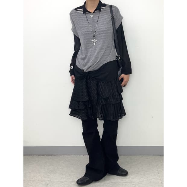 빈티지 프릴 미디 스커트