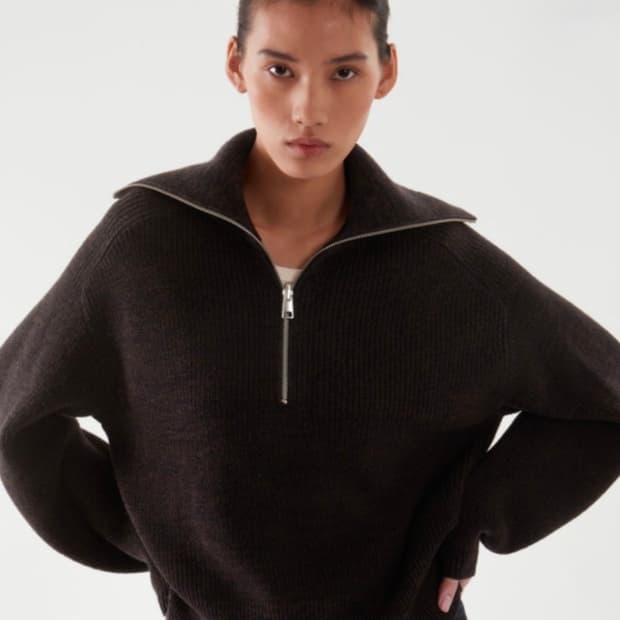 COS 코스 여자 릴렉스드핏 하프집업 울 니트 점퍼