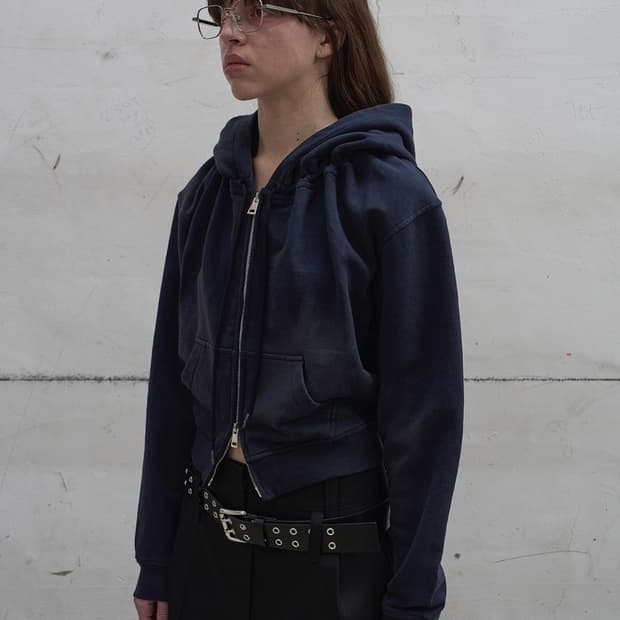 LCDC WASHED SHIRRING HOODIE ZIP-UP NAVY