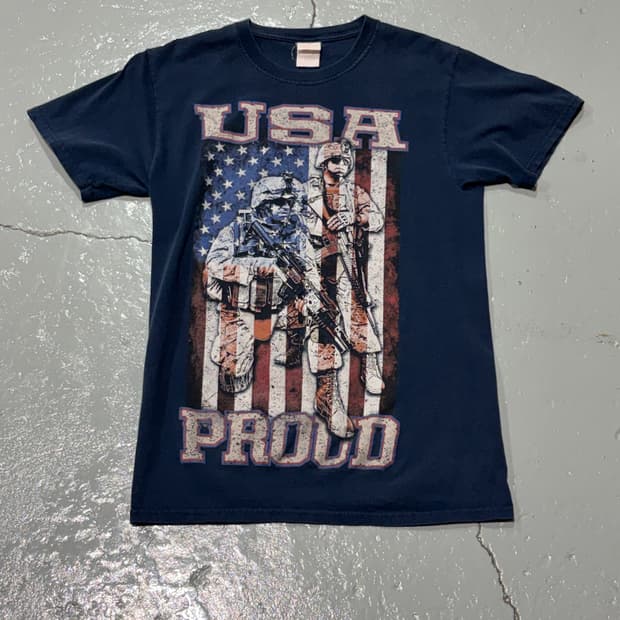 USA PROUD ARMY 빈티지 네이비 반팔 티셔츠