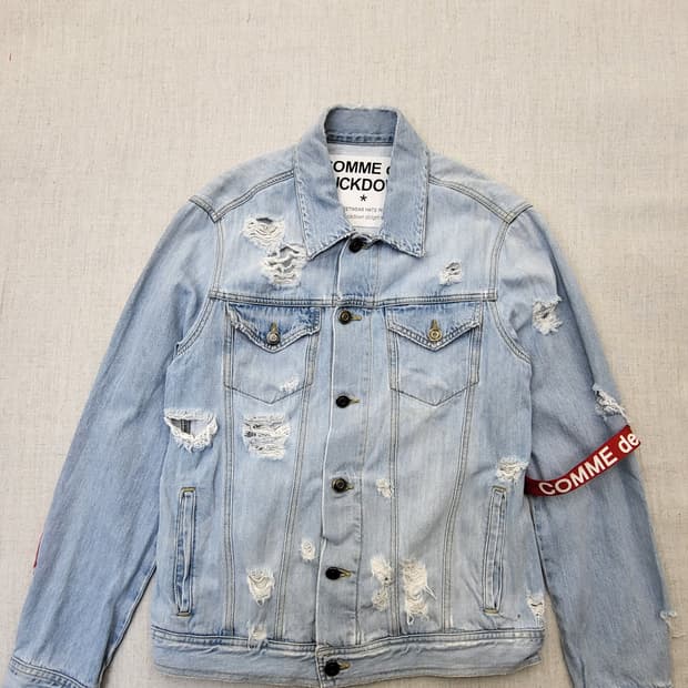 룩다운 데님 자켓 데미지 워싱 m