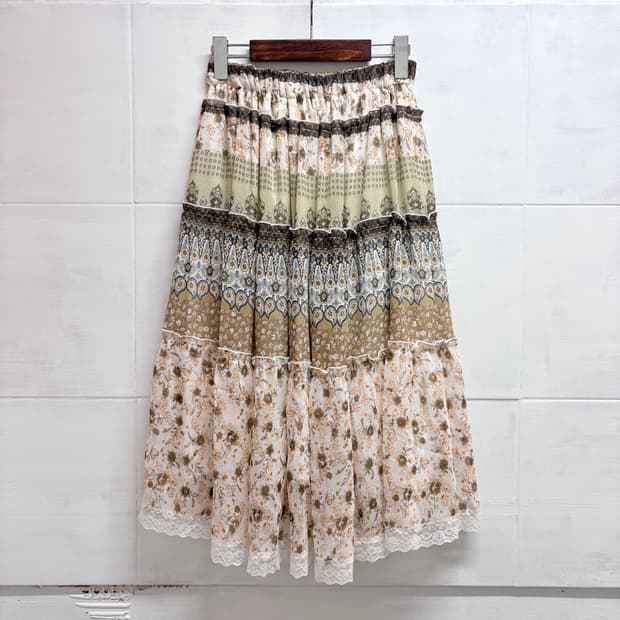 에스닉 히피 패치워크 캉캉 레이스 스커트 JPN