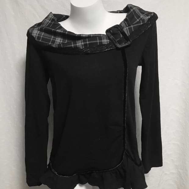 빈티지 axes femme 액시즈팜 로걀 체크 카라 니트 롱슬리브 탑