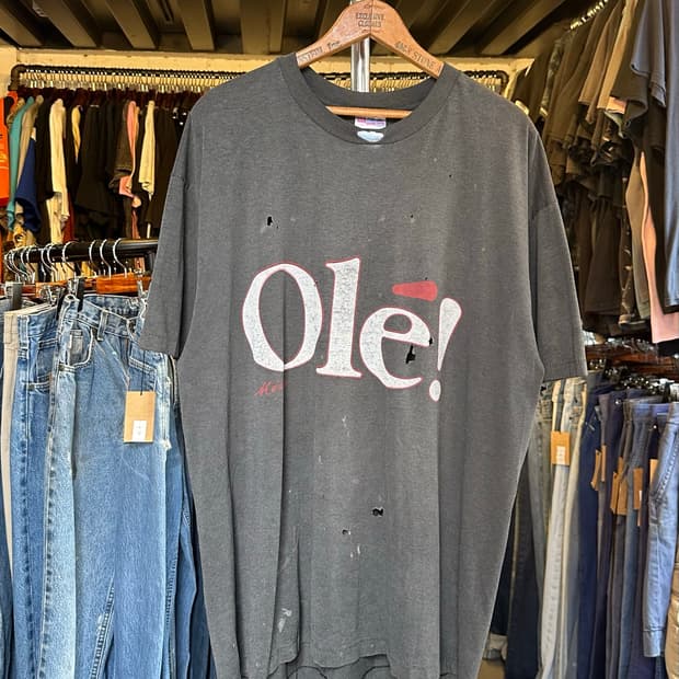90s 50/50 페이드 데미지 프린팅 티셔츠 made in usa