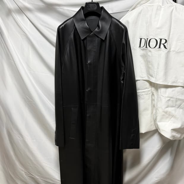 [S+급/46] 디올 레더 롱 코트 블랙