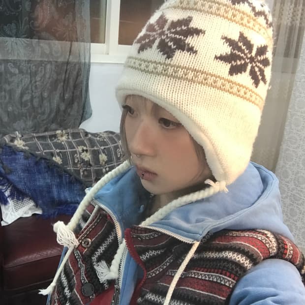 빈티지 에스닉 방울 니트비니 