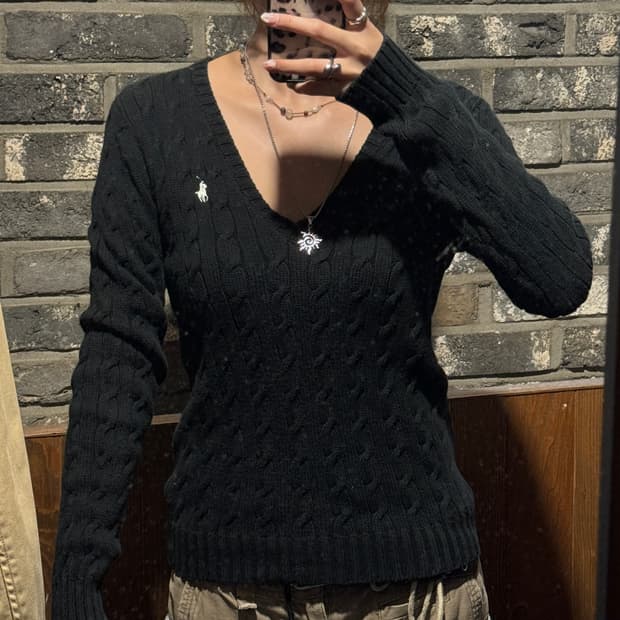 M) 폴로 랄프로렌 블랙 케이블 꽈배기 코튼 니트