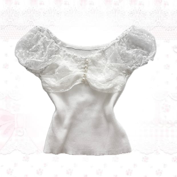 히메갸루 오프숄더 진주 블라우스 