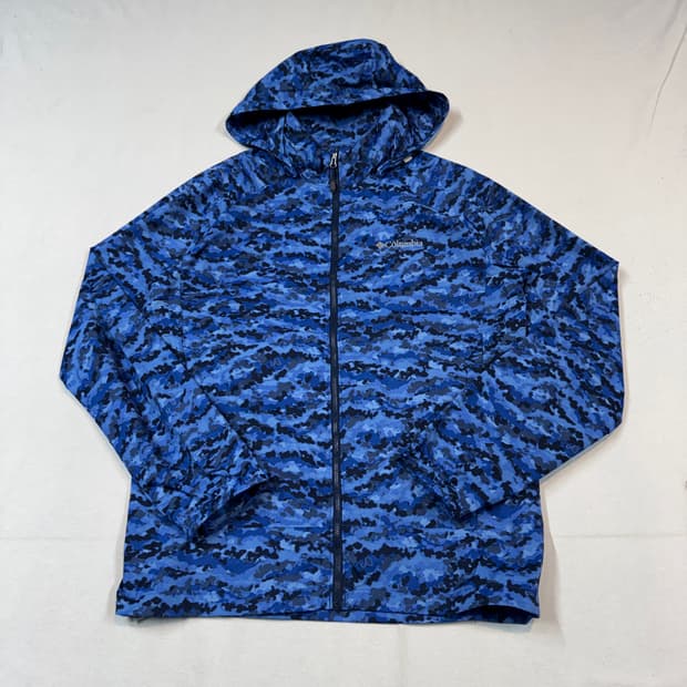 L) 컬럼비아 블루 카모 후드 얇은 바람막이