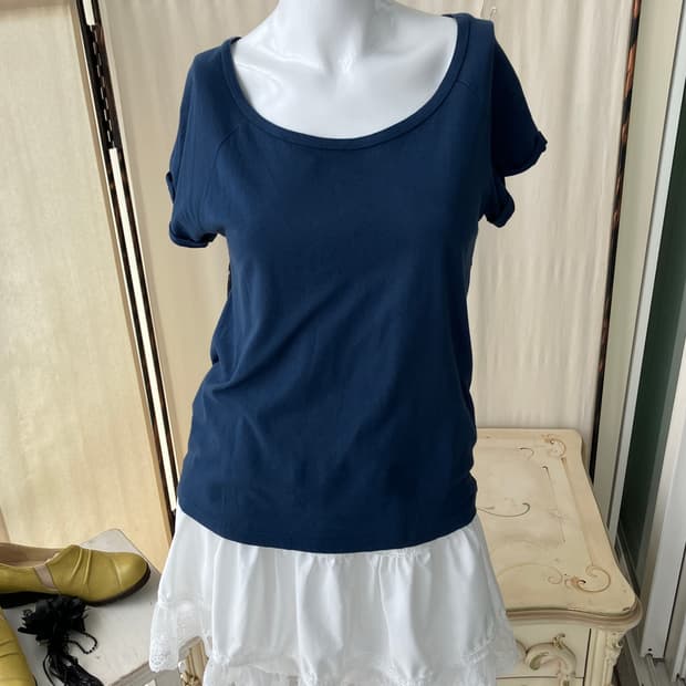 블루 크로셰 레이스 반팔 1275 모리걸 일본빈티지