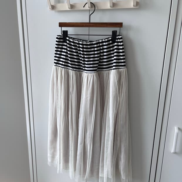Vintage 줄무늬 레이어드 샤 스커트 플리츠