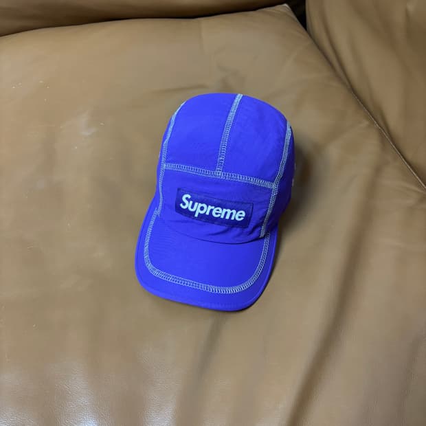 슈프림 캠프캡 모자 박스로고 23SS 리플렉티브 스티치 퍼플