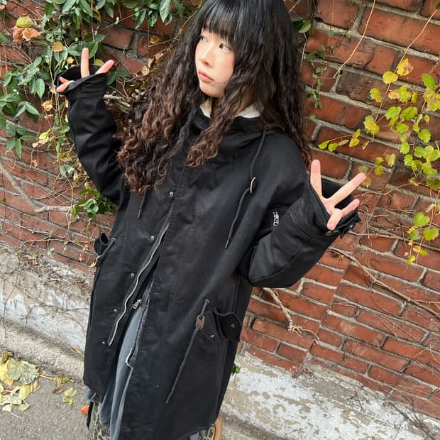 블랙 2way 롱 야상 아우터