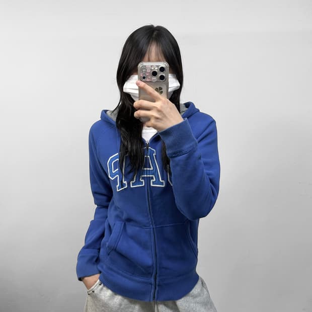 갭 Gap 스펠 로고 후드집업 블루