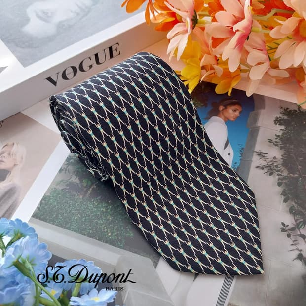 에스.티. 듀퐁 실크 블랙 패턴 넥타이 8.6cm A+등급 K2543
