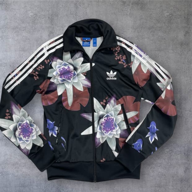 아디다스 Adidas 블랙 로터스 플라워 파이어버드 트랙탑 져지 85