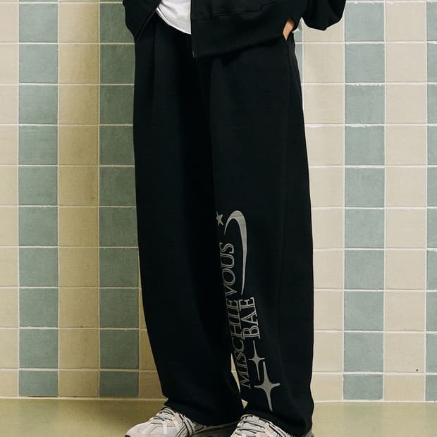 가까이 유니언즈 미스처버스 와이드 스웨트 팬츠 바지 블랙 L