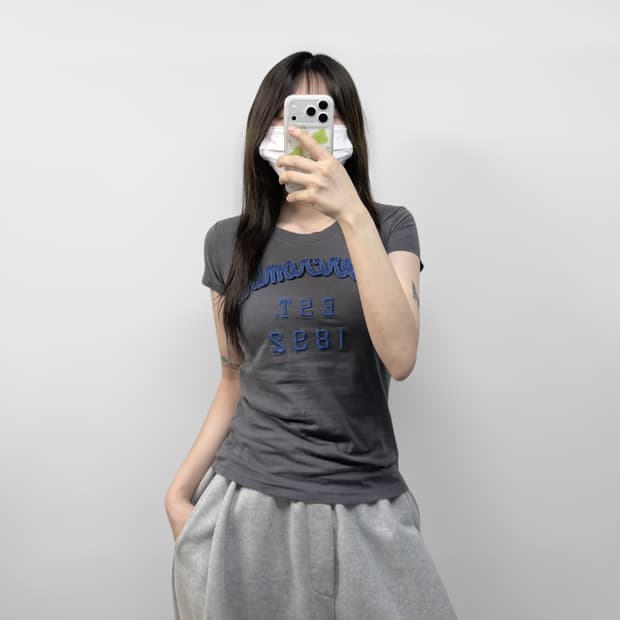 아베크롬비 아치 로고 반팔티 그레이 딱붙