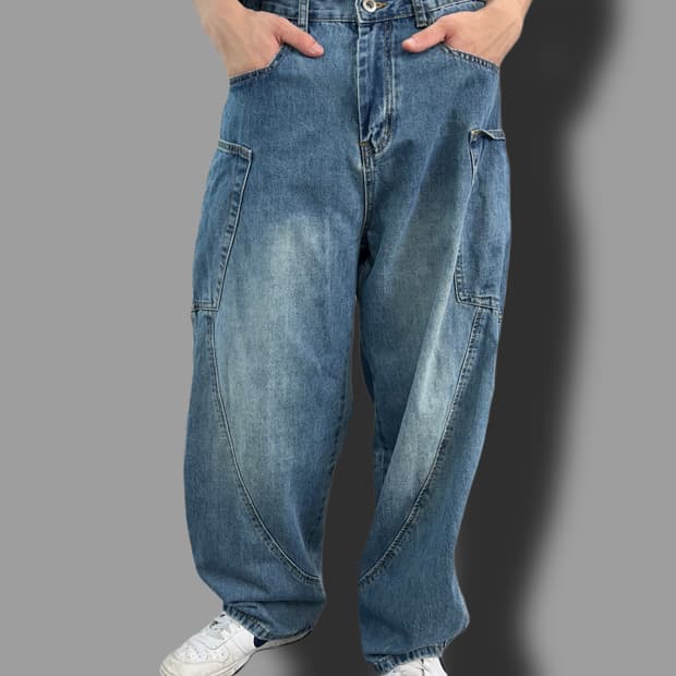 디더블유에스이 커브드 포켓 데님 와이드 팬츠 블루 L