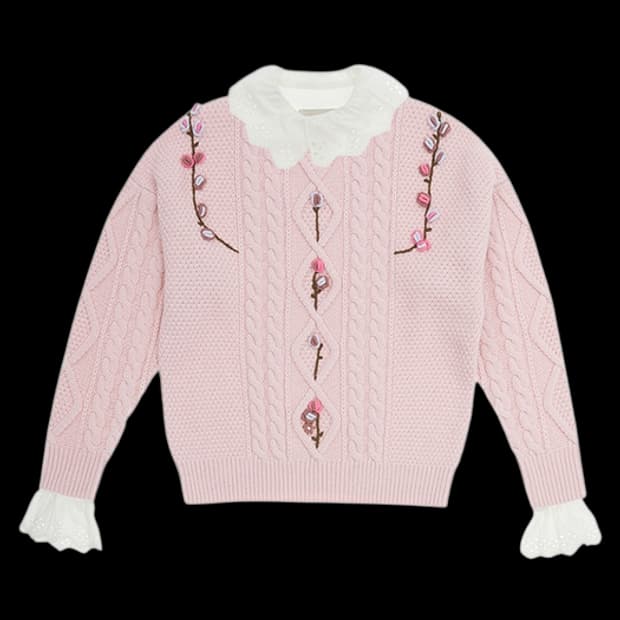 앤유 AND YOU 카멜리아 케이블 플라워 스웨터 베이비 핑크 F/상태좋