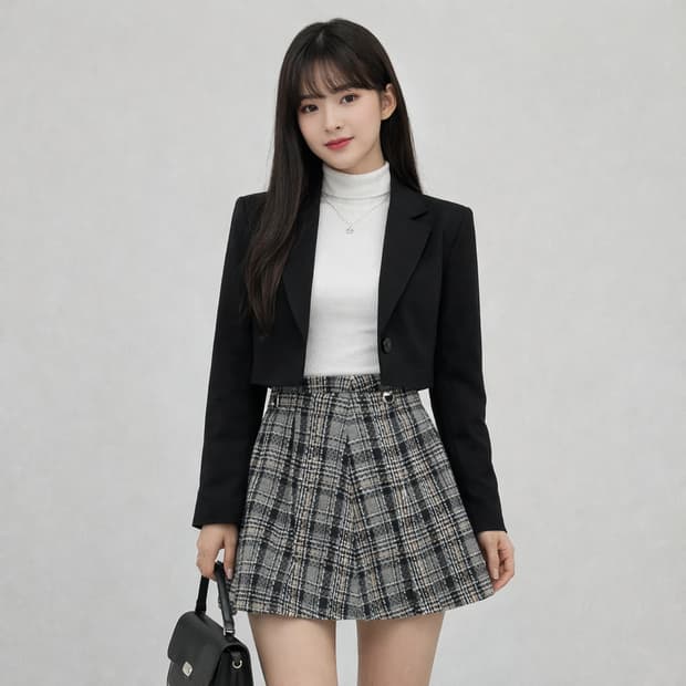 제로플래닛(ZERO PLANET) 트위드 체크 미니 스커트