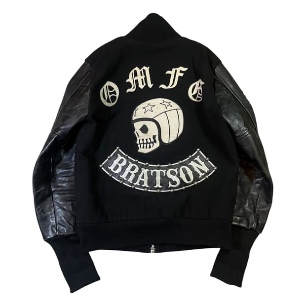 브랫슨 14fw 스컬 빅 패치 울 레더 바시티 자켓