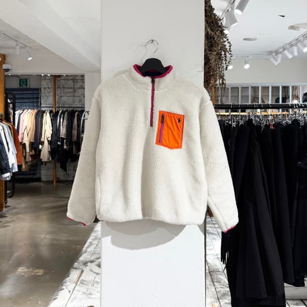 폴로 랄프로렌 화이트 오렌지 포켓 풀오버 플리스
