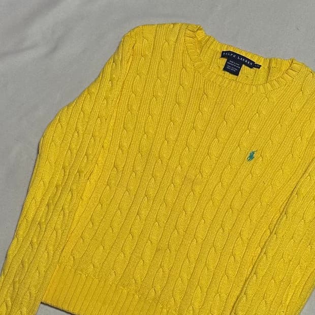 L 폴로랄프로렌 여성용 코튼 라운드넥 케이블 니트