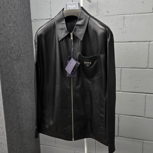 새상품 / 프라다 삼각로고 램스킨 레더 가죽 자켓 46