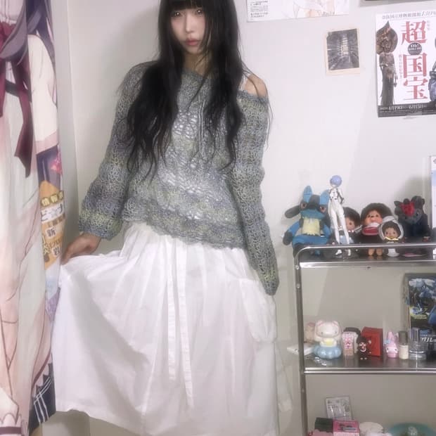 카고 밴딩 화이트 롱스커트