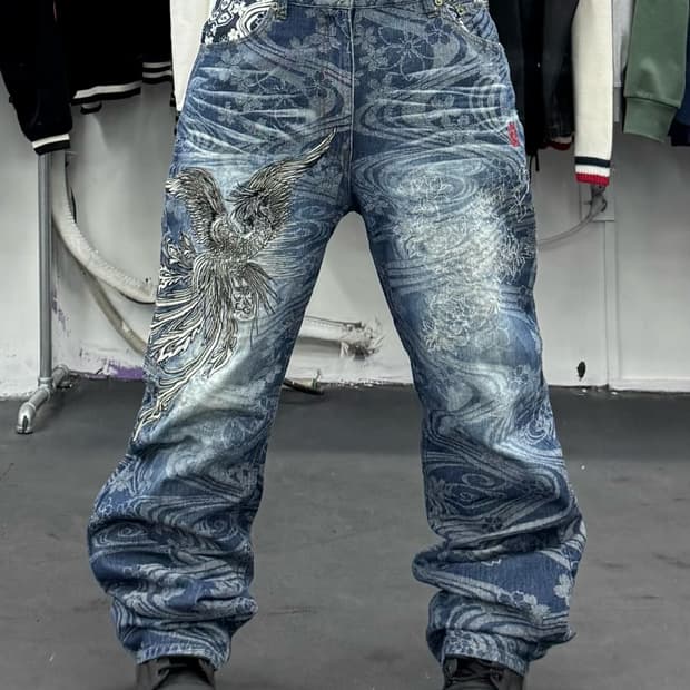 카라쿠리 타마시 오리엔탈 자수 데님팬츠