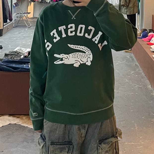 라코스테 빅크록 레터링 그린 스웻셔츠 H2092