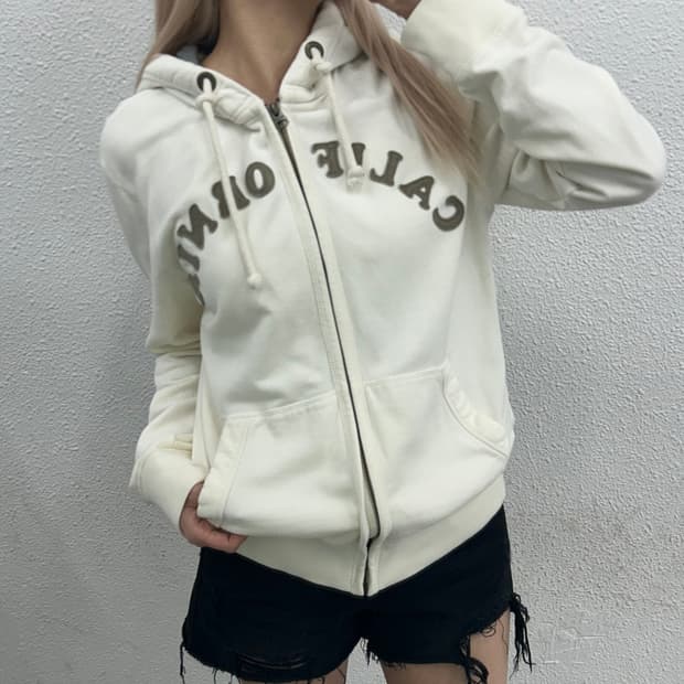 후아유 연카키패치 화이트 후드집업 M