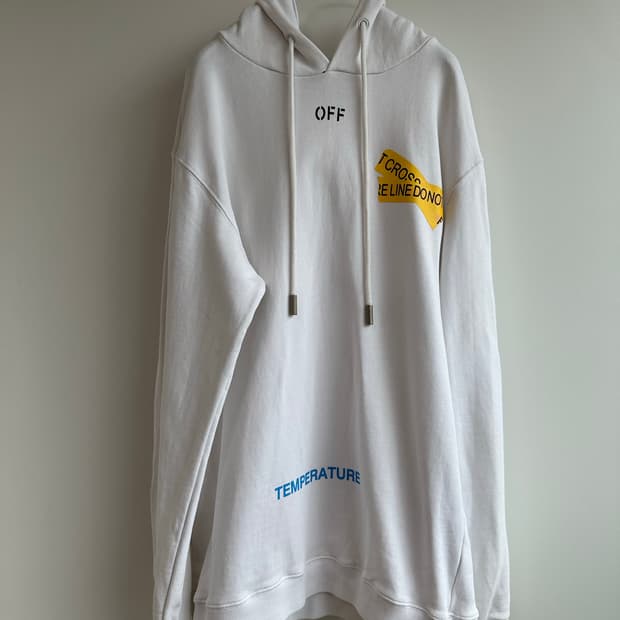 Off-white 테이핑 옐로우 후드티 xl