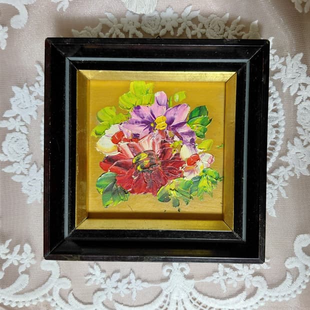 Vintage 꽃그림 미니유화액자