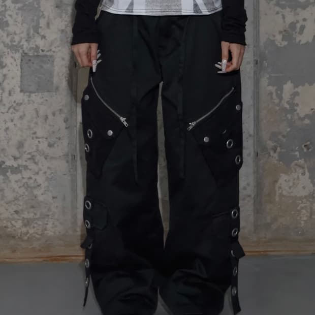 팬시클럽 디테쳐블 카고 스트랩 팬츠 블랙