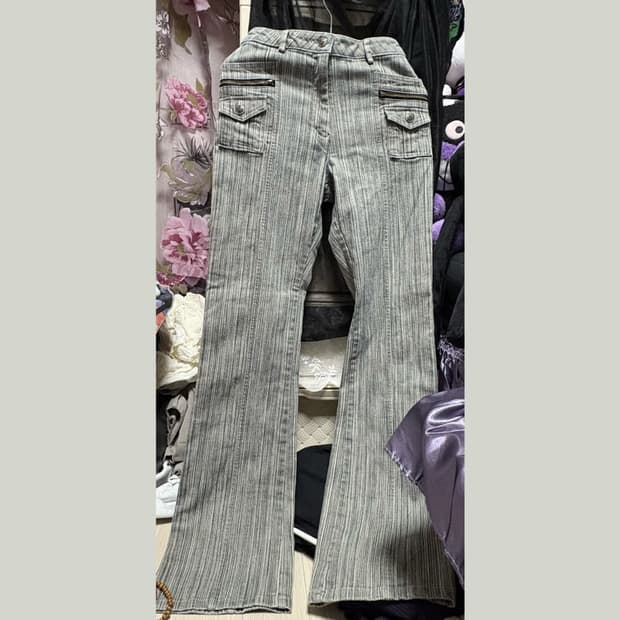 그레이 스트라이프 팬츠 펑크 y2k 스트리트 일본 빈티지 