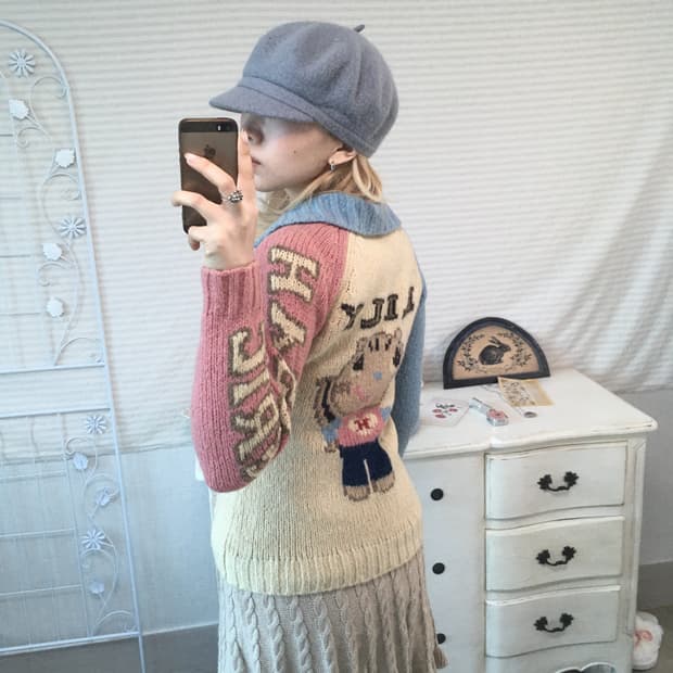 빈티지 히스테리글래머 릴리 니트 집업 코위찬 y2k 스트릿 갸루 펑키