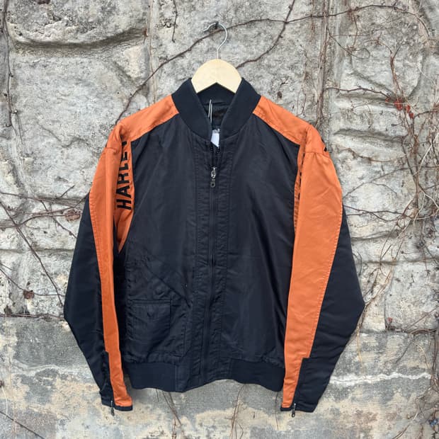 할리데이비슨 빈티지 자수 패치 로고 오렌지 블랙 봄버 자켓