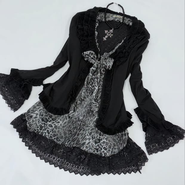 로맨틱고스 무채색 호피 프릴 다크페어리 3피스 세트🖤🧚