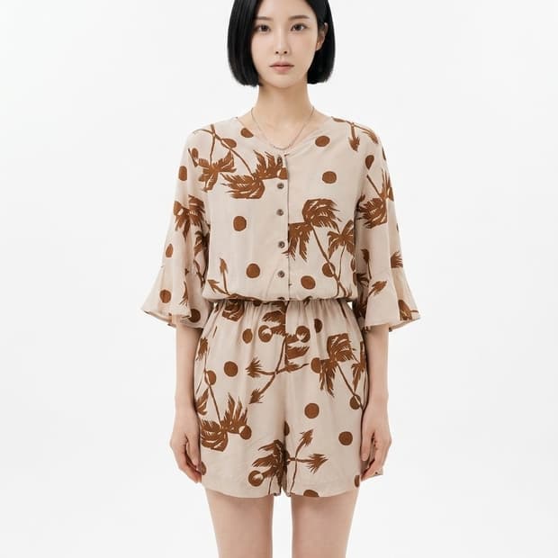 [새상품] 야자수 벨슬리브 점프수트