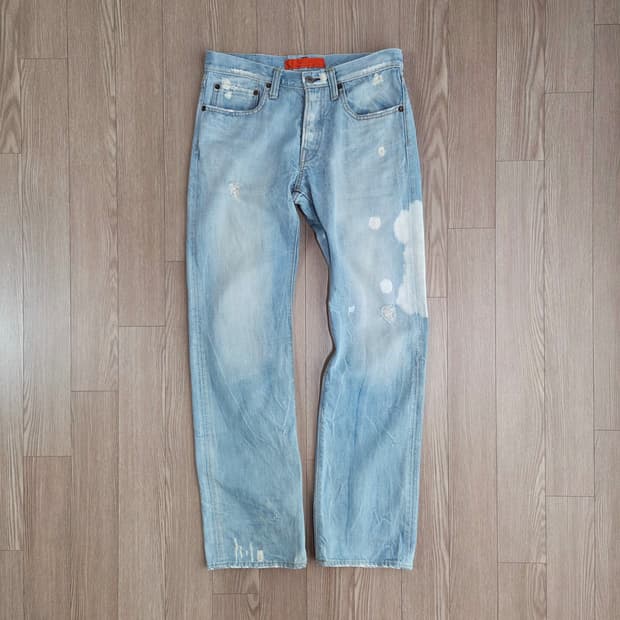 고웨스트 라이트 블루 슬림 스트레이트 데님 팬츠